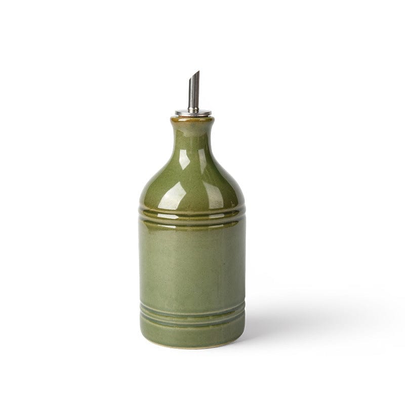 European Retro Green Ceramic Olive Oil Bottle with Stainless Steel Spout – Vintage Kitchen Storage & Seasoning Dispenser