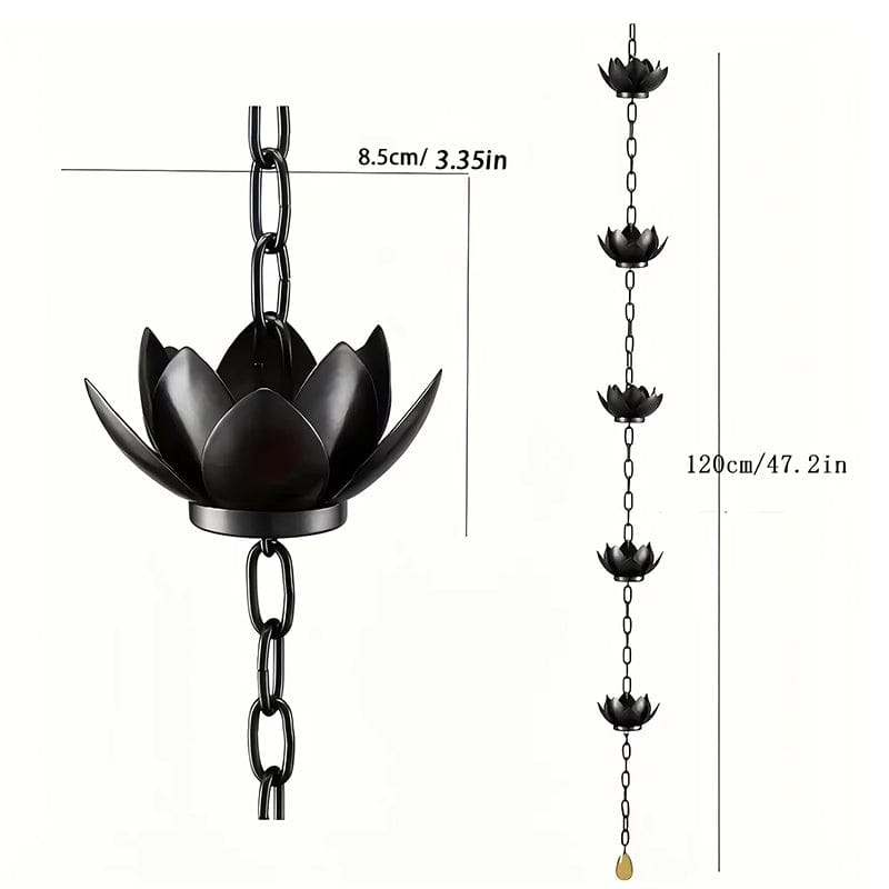 Metal Lotus Rain Chain for Gutters, 8.5ft Decorative Downspout Extension, Garden Outdoor Water Feature, Rust Resistant