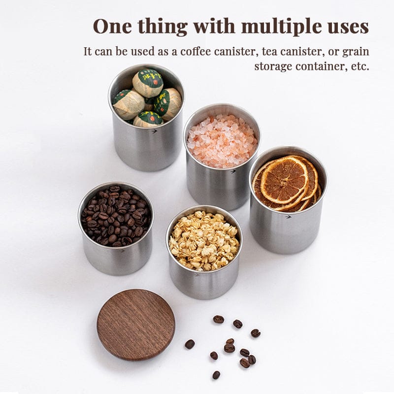 New Stainless Steel Matcha Tea Canister 380ml 560ml with Wood Lid – Sugar Caramel Storage Jar
